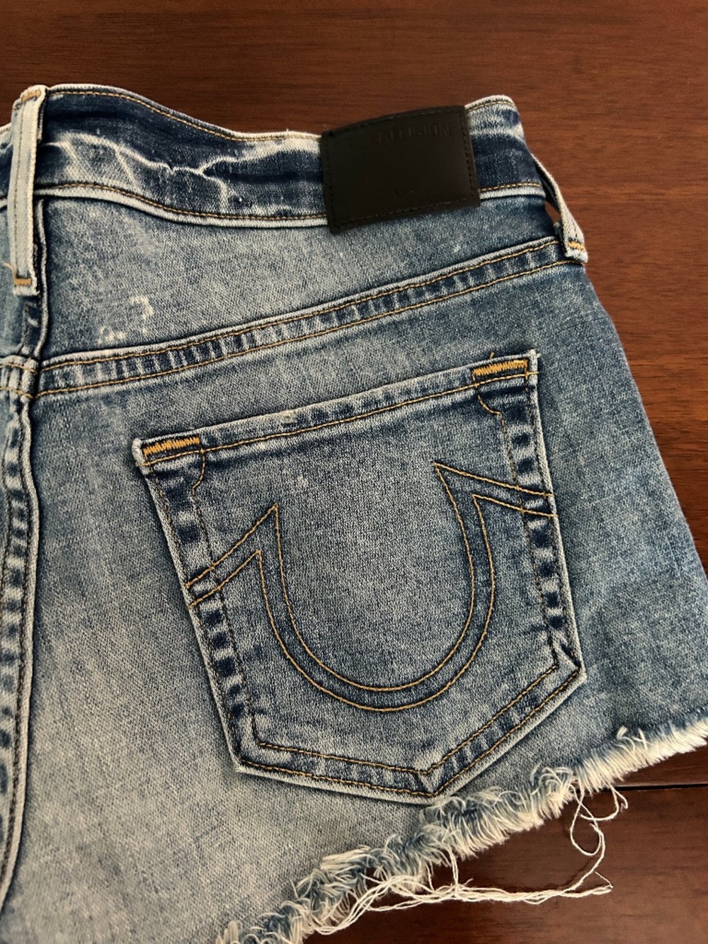 True Religion Low-Rise Cut-Off Shorts -Gold Sequin Distressed - Size